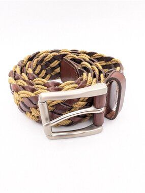 Trafalgar Belt Men's XL Braided Leather Brown Natural Rope Woven